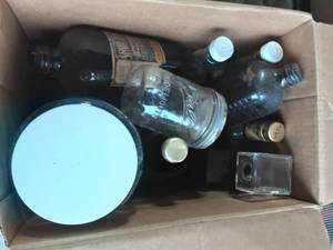 lot 16 image: Box Of Old Bottles & Jars (Green, Brown & Others)