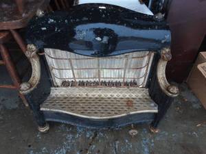 lot 29 image: Vintage Gas Heater With Wood Log Bin & Crate