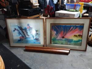 lot 33 image: 2-Framed Pictures 37x29, 1-Wall shelf 42