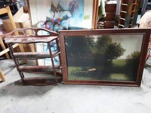 lot 34 image: Cute Picture Of Pig Jumping Off Duck 31x23, Wall Shelf 21x23