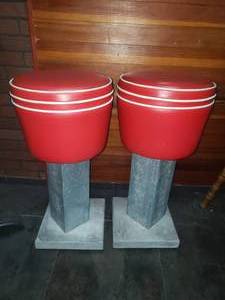 lot 22 image: Vintage Red Leather Bar Stools