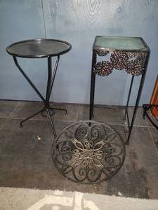 lot 26 image: Black Metal Plant Stands & Hose Reel