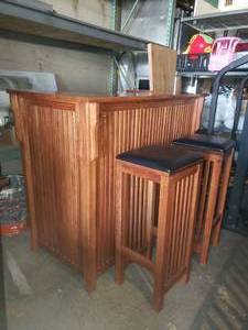 lot 1 image: Solid Teak Wood Bar & Stools
