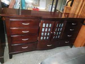 lot 7 image: Elegant  Mission Style Low Boy Dresser
