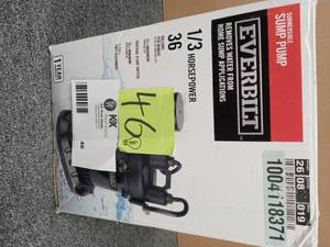 lot 46 image: 13 HP Aluminum Sump Pump with Vertical Switch by Everbilt open box never used