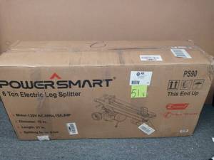 lot 51 image: 6 Ton 15 Amp Electric Log Splitter by PowerSmart open box never used