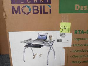 lot 54 image: 44 in. Rectangular MahoganyClear Computer Desk with Keyboard Tray by Techni Mobili open box never used