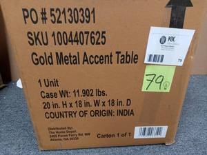 lot 79 image: Home Decorators Collection Round Gold Metal Accent Table (16.5 in. W x 17.75 in. H) by Home Decorators Collection open box never used