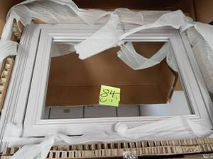 lot 84 image: Home Decorators 23.80 in. W x 29.50 in. H Framed Rectangular Beveled Edge Bathroom Vanity Mirror in Gray
