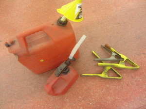 lot 378 image: Gas cans (2), funnel, three large s...