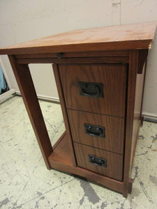 lot 330 image: END TABLE, WITH SIDE STORAGE AND NEWSPAPER RACK