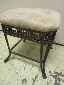 lot 336 image: STOOL, WITH DECORATIVE METAL BASE AND CUSHION SEAT