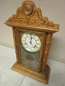 lot 350 image: COLONIAL 31-DAY SHELF CLOCK, MADE OF OAK