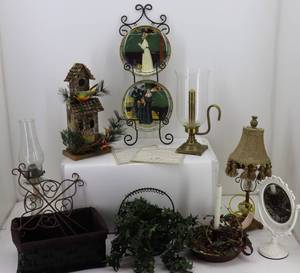 Norman Rockwell Plates, Oil Lamp, Candle Holders