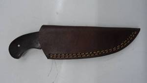 lot 17 image: Damascus Steel Fixed Blade Knife With Leather Sheath