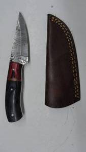 lot 38 image: Damascus Steel Fixed Blade Knife With Leather Sheath