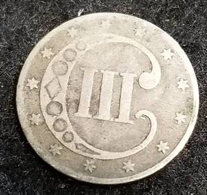 1853 US THREE CENT SILVER TRIME