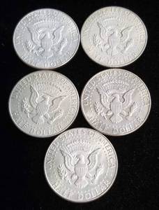 GROUP OF 5 US 40% KENNEDY SILVER HALF DOLLARS