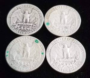 GROUP OF 4 SILVER WASHINGTON QUARTERS AS PICTURED