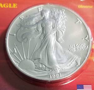 1991 AMERICAN SILVER EAGLE 1 TROY OZ. .999 FINE SILVER DOLLAR SEALED