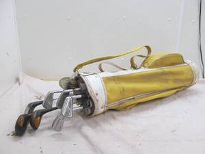 Golf bag, clubs
