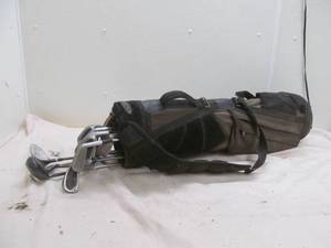 Golf bag, clubs