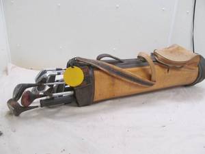Golf bag, clubs
