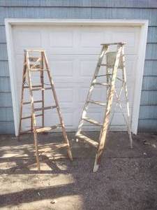 lot 131 image: Two Wooden Folding Ladders