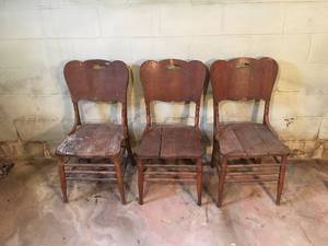 lot 215 image: Three Old Dinning Chairs