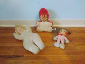 lot 73 image: Three Vintage Rubber Face Stuffed Animals