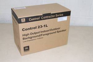 lot 44 image: Pair of NEW JBL Control 23-1L Ultra Compact Indoor  Outdoor Pro Audio Speakers