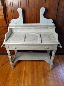 lot 10 image: Antique Marble Top Wood Vanity