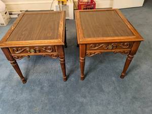 lot 24 image: Pair of Carved Wood Side Tables