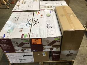 PALLET WITH ASSORTED HOME DECORATORS CEILING FANS SEE PICS