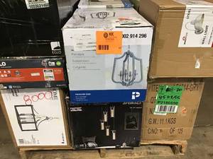 PALLET WITH ASSORTED BRANDED LIGHTHING FIXTURES NICE LOOKING GOOD QUALITY  SEE PICS