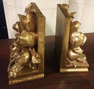 lot 42 image: Metal gold plates floral book ends