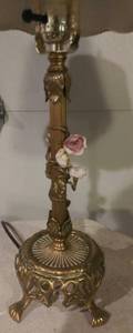 lot 56 image: Matching Set of Brass Table Lamps with Porcelain Flowers