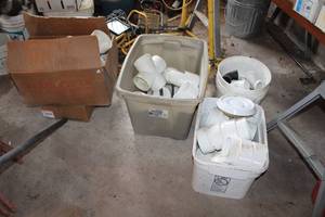 lot 838 image: Lot of (4 BoxesTubs) PVC Pipe Fittings, Ball Valves