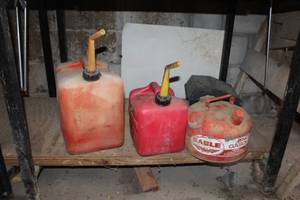 lot 882 image: Lot of (3) Plastic Gas Cans (x2), Eagle Metal Gas Can (x1)