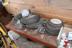 lot 833 image: Lot of (Approximately 8) Industrial Rubber Caster Wheels (x4), Utility Wheels (x4)