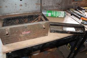 lot 837 image: Craftsman Metal Tool Box, Metal Tool Caddy, Drill Bits