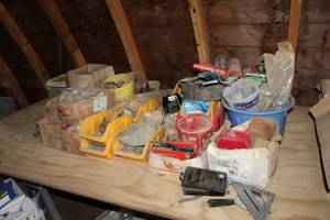 lot 898 image: Misc. Fasteners, Square, Putty Knife, Drill Bit Set, Hand Tools