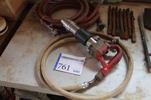 lot 761 image: Jack Hammer, Jack Hammer Air Hose with Connections, Jack Hammer Bits (x7)