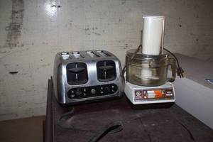 lot 984 image: GE 4-Wide Slice Stainless Steel Toaster, GE Food Processor