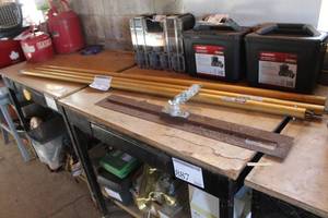 lot 975 image: Lot of (4) Kraft 3 SE Fresno Steel Trowel, Aluminum  Extension Handles 6, Masonry Tools