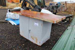 lot 1048 image: Metal Top Cabinet Work Table with 2-Door Storage