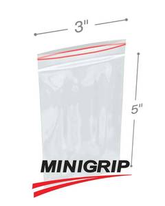 2 Cases New In Box (2000 Total) 3 x 5 2 Mil Minigrip Resealable Poly Bags Thick Reclosable Red Line Zipper Bags