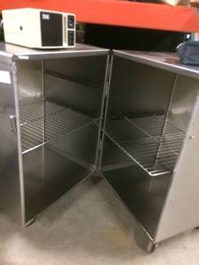 MSRP $3800 Heavy-gauge Type 304 Stainless Steel Multi-purpose Mobile 4 Foot Enclosed Case Cart Cabinet With Bumper Guard, Double Door, Locking Wheels &amp Wire Shelves - Great For Restaurants &amp More