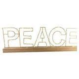 lot 11 image: Led PEACE light with wooden base and gold metal