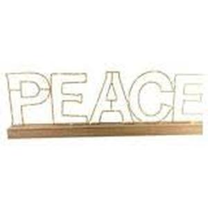 lot 15 image: Led PEACE light with wooden base and gold metal